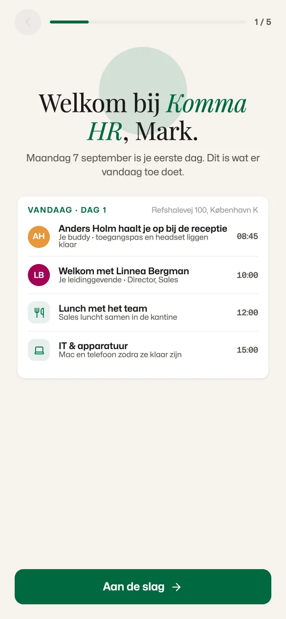 Dag één: het plan voor de eerste dag, uur voor uur