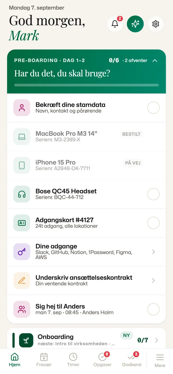 Hjem på mobilen, sat op af medarbejderen