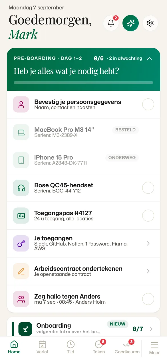Mobiel startscherm, ingedeeld door de medewerker