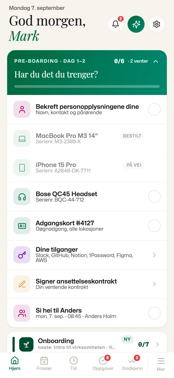 Hjem på mobilen, satt opp av den ansatte