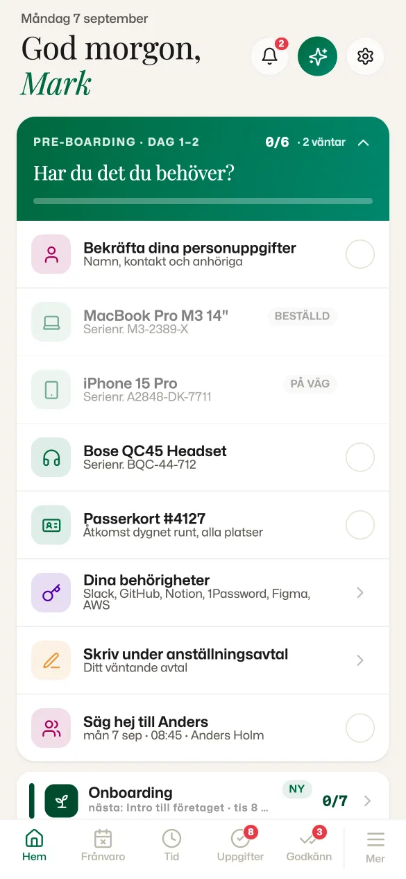 Hem i mobilen, ordnat av medarbetaren