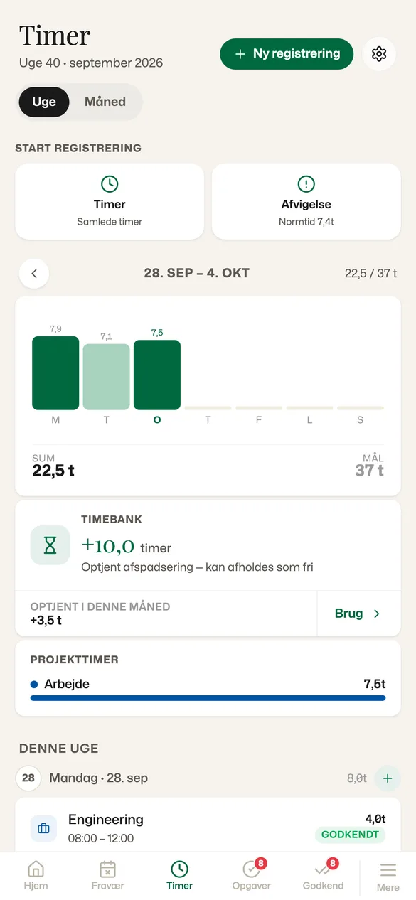 Tidsregistrering på mobilen