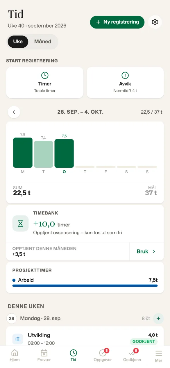 Timeregistrering på mobilen